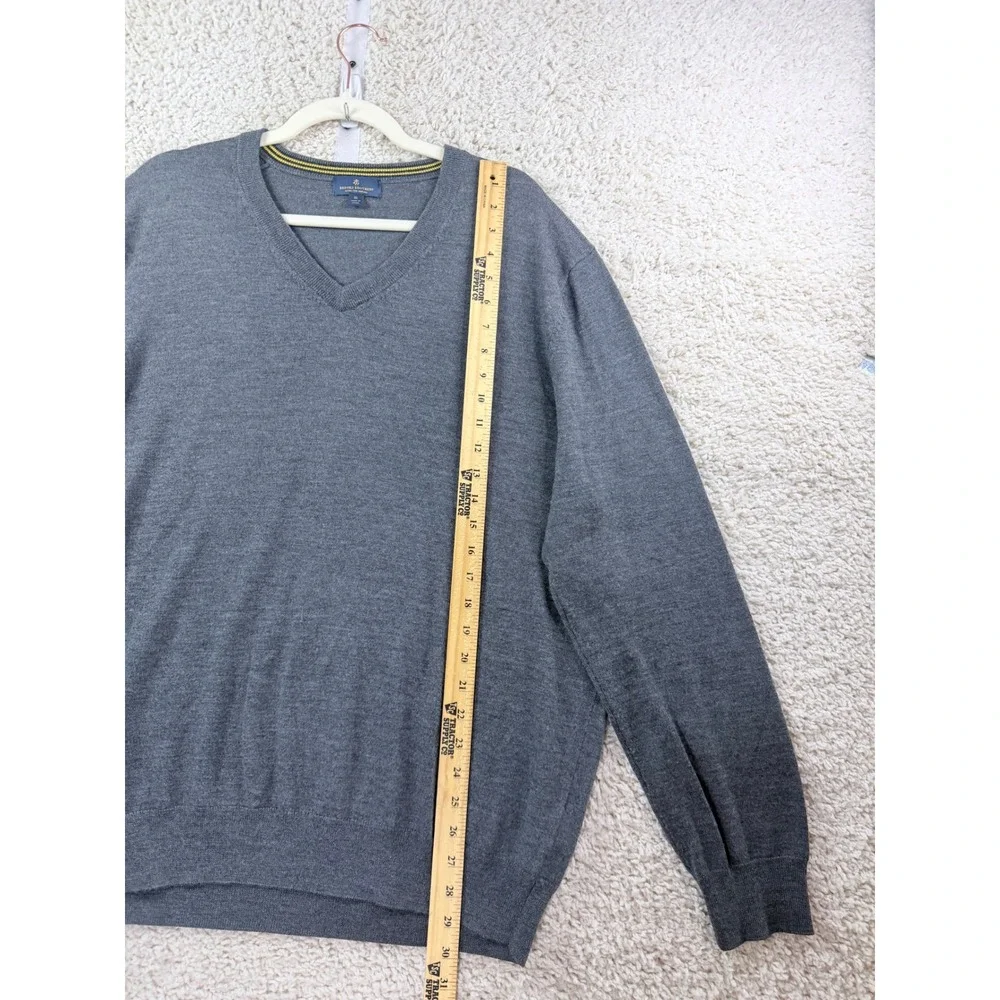 Brooks Brothers V-Neck Sweater Men XL Grey Excellent Extra Fine Merino Wool